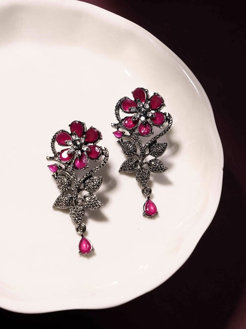 Panash Silver Plated Cubic Zirconia Studded Contemporary Drop Earrings-picture-27