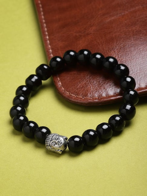 Panash Black & Silver Toned German Silver Pearls Oxidized Charm Bracelet