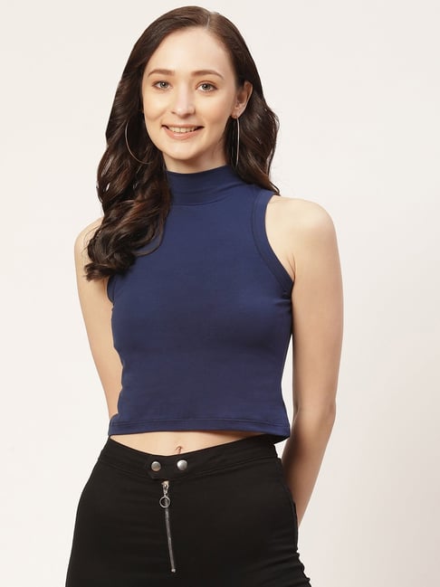 FEMEA Navy Cotton Slim Fit Tank Top-picture-18