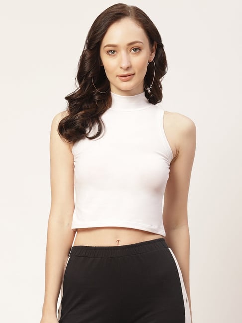 FEMEA White Cotton Slim Fit Tank Top-picture-17