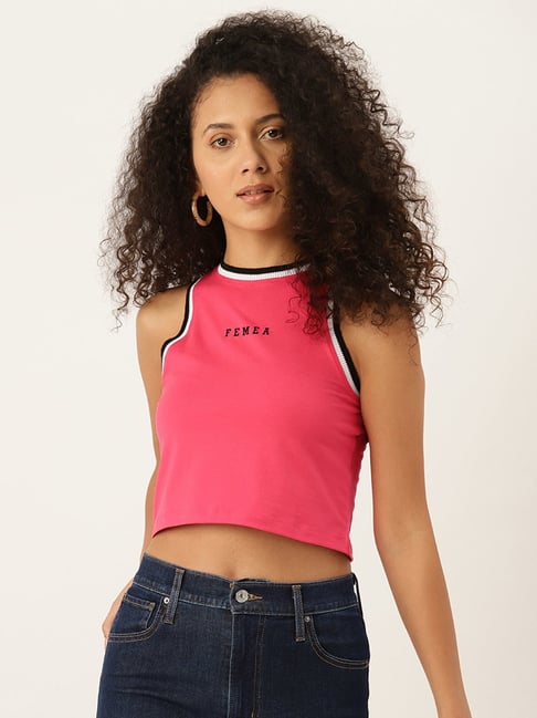 FEMEA Pink Cotton Graphic Print Tank Top-picture-48