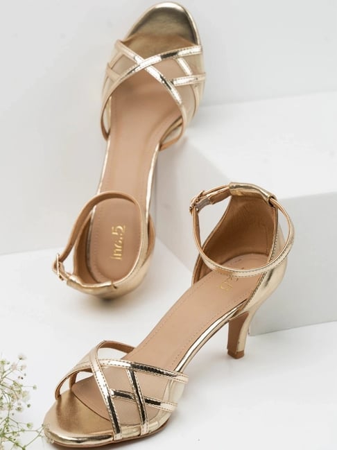 Women's Gold Ankle Strap Stilettos