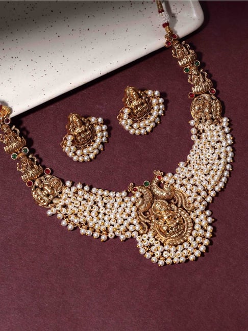 Panash Gold Plated Stone Studded & Beaded Jewellery Set