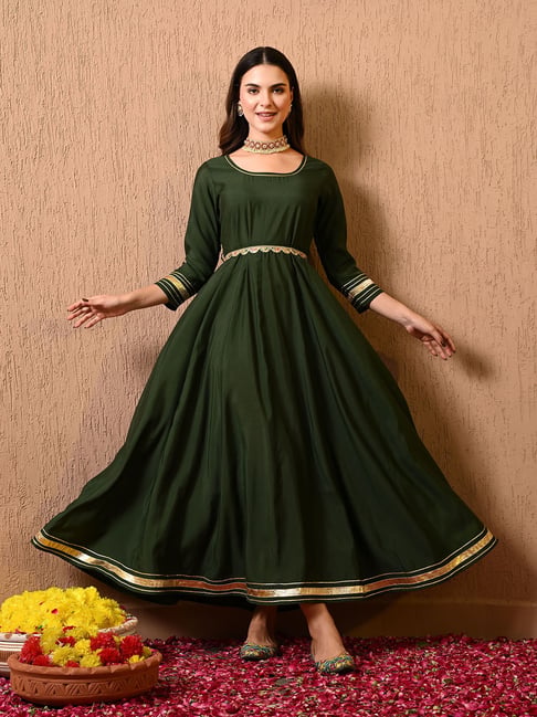 Deckedup Green Cotton Silk Regular Fit Dress Deckedup Green Cotton Silk Regular Fit Dress