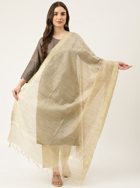 Deckedup Beige Cotton Blended Embellished Duppatta