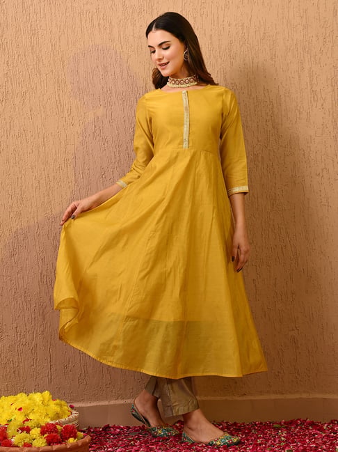 Deckedup Yellow Chanderi Relaxed Fit Suit Set