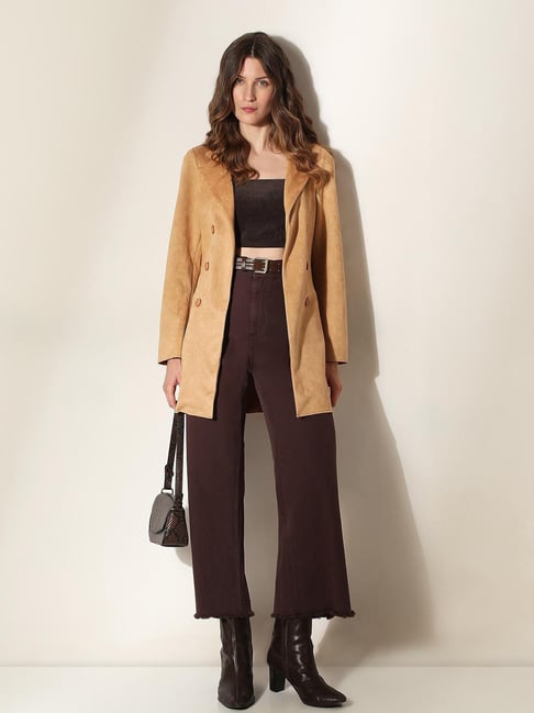 Vero Moda Brown Polyester Regular Fit Textured Coat