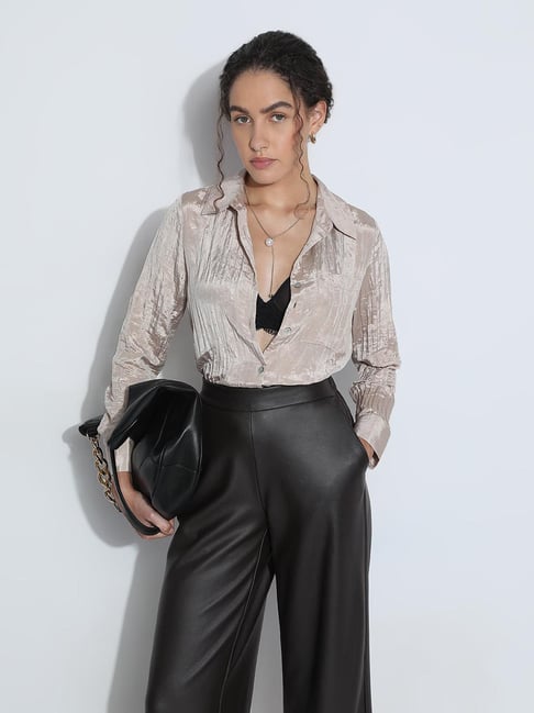 Vero Moda Beige Polyester Regular Fit Textured Shirts