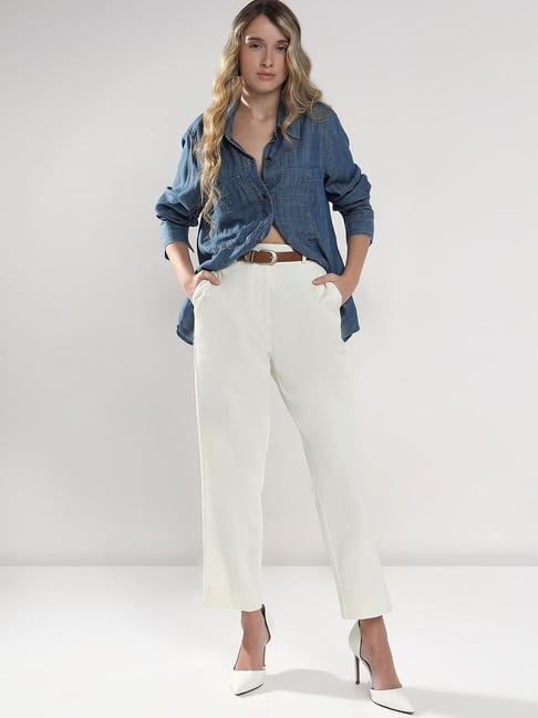 Vero Moda White Cotton Straight Fit Trousers-picture-17