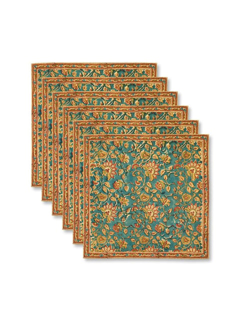 Fabindia Taamisra Teal Cotton Table Linen-Napkins-picture-31