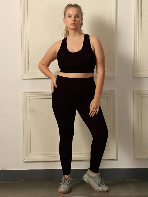 Soie Black Polyester Skinny Solid Sports Sets - Pack of 2