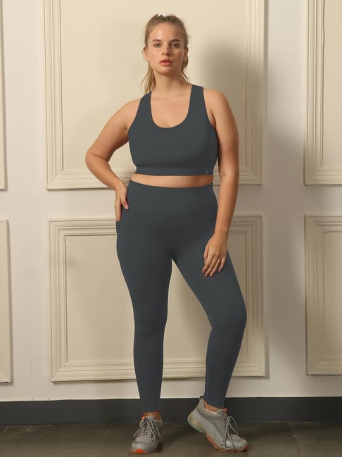 Soie Grey Polyester Skinny Solid Sports Sets - Pack of 2