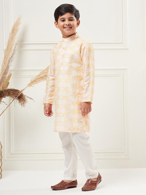 StyloBug Boys Yellow All over print Kurta Set