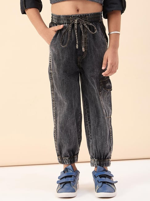 StyloBug Boys Black Cotton Cargo Pants