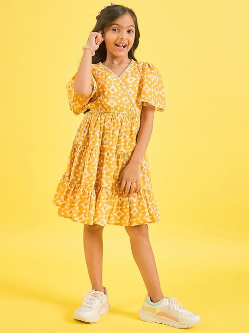 StyloBug Girls Yellow Printed Dress-picture-25