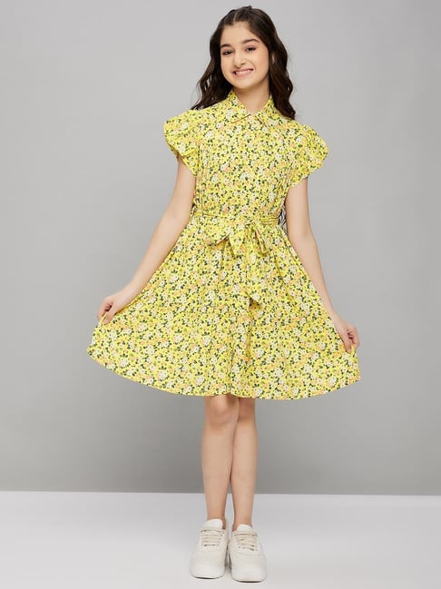 StyloBug Girls Yellow Flower Print Dress-picture-31