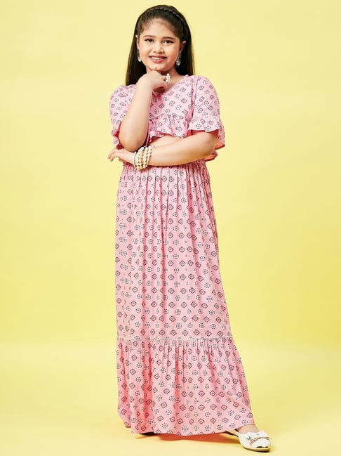 StyloBug Girls Pink Cotton Printed Lahnga Choli