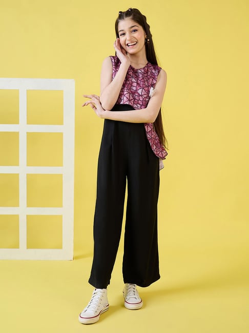 StyloBug Girls Black Printed Jumpsuit