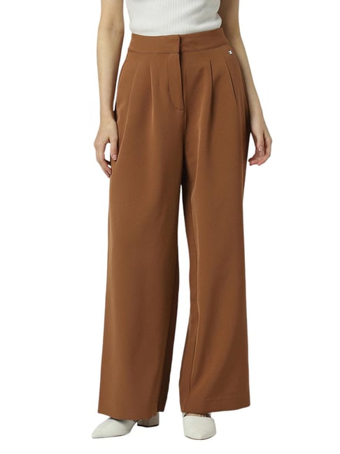 Van Heusen Brown Lyocell Solid Regular Fit Casualtrousers-picture-34