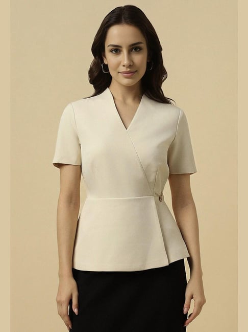 Allen Solly Beige Polyester Solid Regular Fit Topsandtees-picture-19