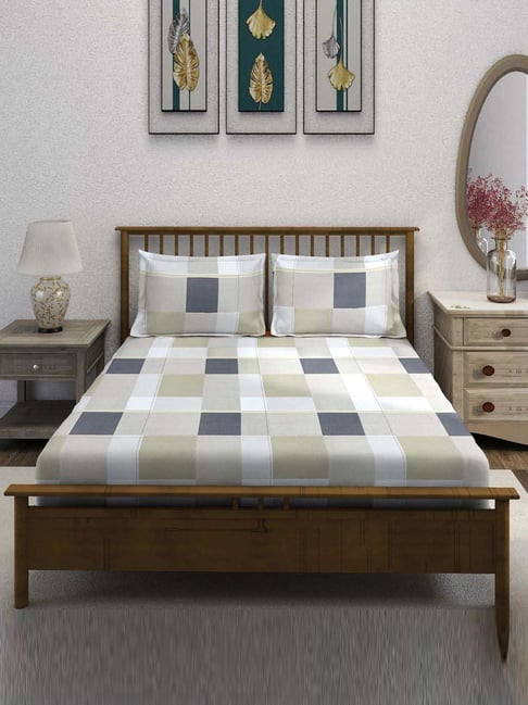 Swayam Ananda Blue Cotton 210 TC 120 GSM King Size Bedsheet With 2 Pillow Covers