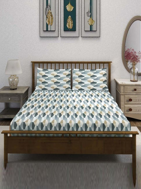 Swayam Ananda Green Cotton 210 TC 120 GSM King Fitted Bedsheet With Pillow Cover-picture-19