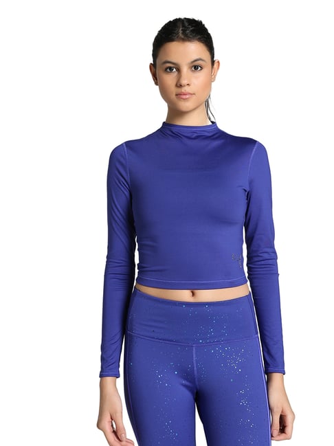 Puma Blue Polyster Skinny Crop Top