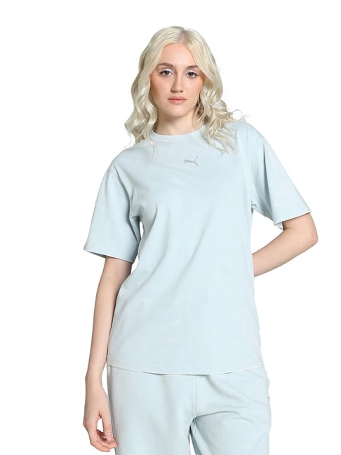Puma Blue Cotton Relaxed Fit Print T-Shirt