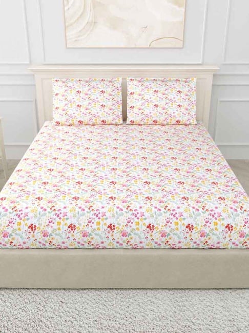 Haus & Kinder Utopia Multicolor 186 TC Cotton Double Size Bedsheet With 2 Pillow Covers-picture-35