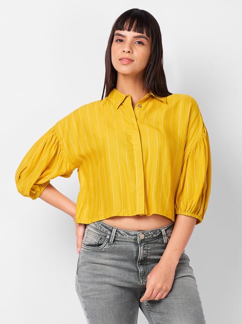 Izel Yellow Regular Fit Stripes Casual Shirt-picture-33
