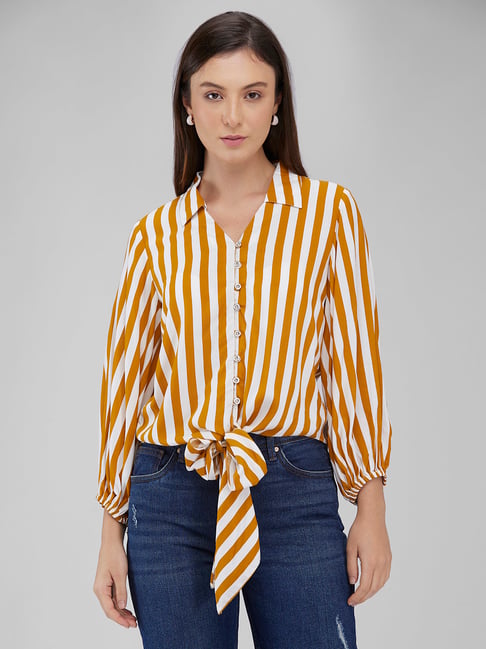 Izel Yellow Regular Fit Stripes Casual Shirt-picture-28