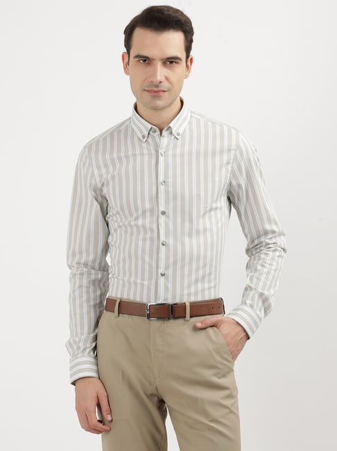 Calvin Klein Beige Cotton Slim Fit Striped Shirt-picture-47