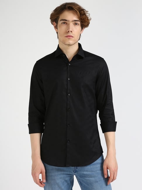 Calvin Klein Black Cotton Slim Fit Printed Shirt Calvin Klein Black Cotton Slim Fit Printed Shirt