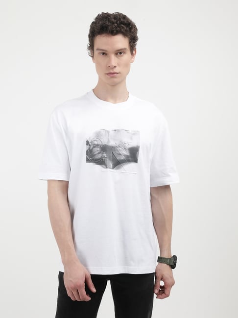 Calvin Klein White Cotton Relaxed Fit Printed T-Shirt-picture-42
