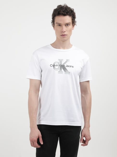 Calvin Klein White Cotton Slim Fit Logo Printed T-Shirt-picture-16