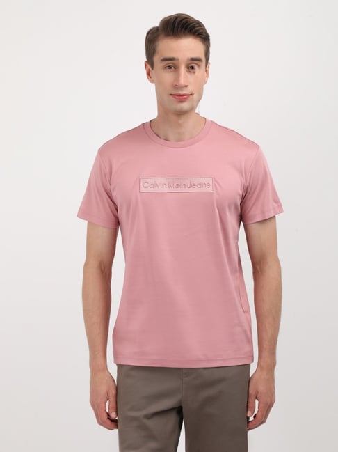Calvin Klein Pink Cotton Regular Fit Logo Printed T-Shirt