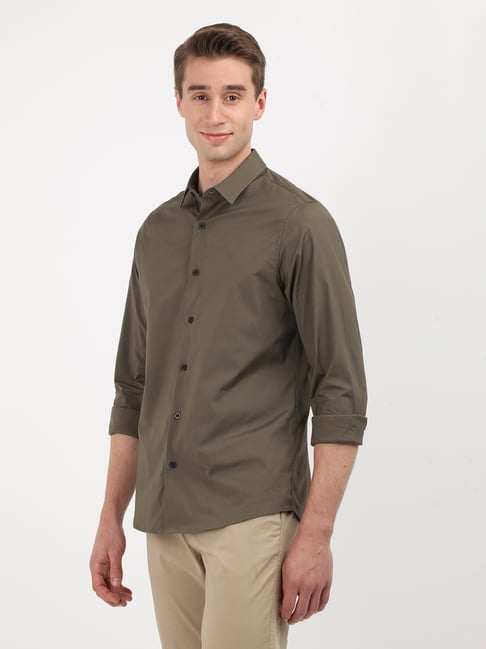 Calvin Klein Khaki Cotton Slim Fit Shirt