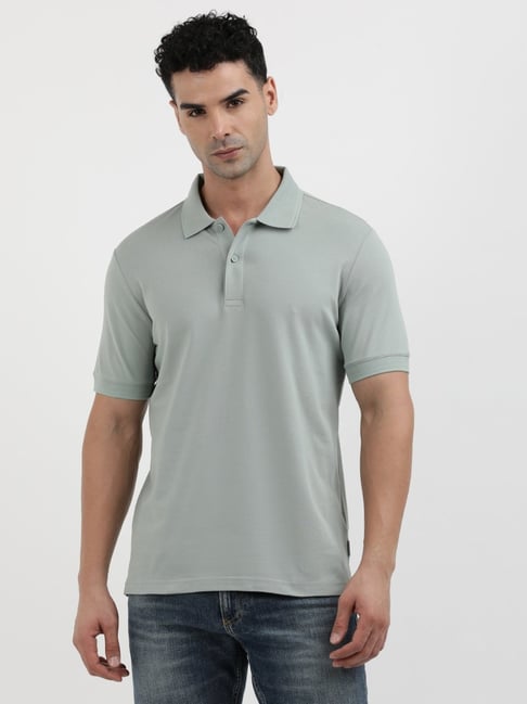Calvin Klein Grey Cotton Slim Fit Polo T-Shirt