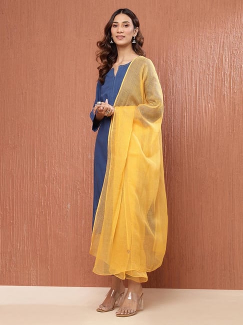 Fabindia Yellow Cotton Silk SolidDupatta-picture-30