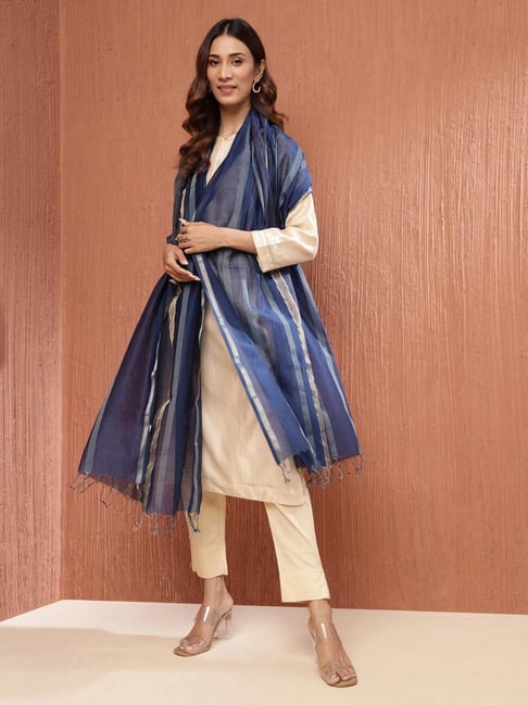 Fabindia Blue Cotton Blend SolidDupatta-picture-40