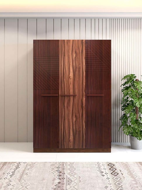 Durian Rebecca Walnut Brown Engineered Wood 3 Door Wardrobe