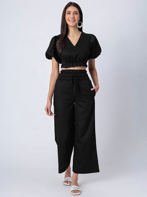 Moomaya Black Cotton Regular Fit Co-Ord Set-picture-36