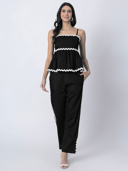 Moomaya Black Cotton Regular Fit Co-Ord Set-picture-29