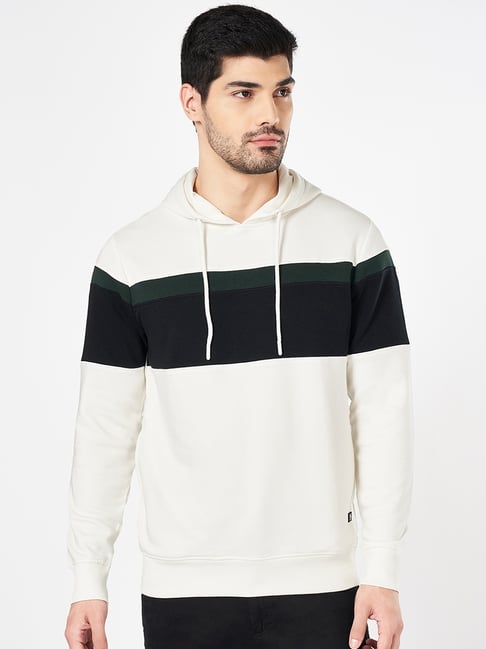 Byford By Pantaloons White Regular Fit Colour Block Hooded Sweatshirt-picture-44