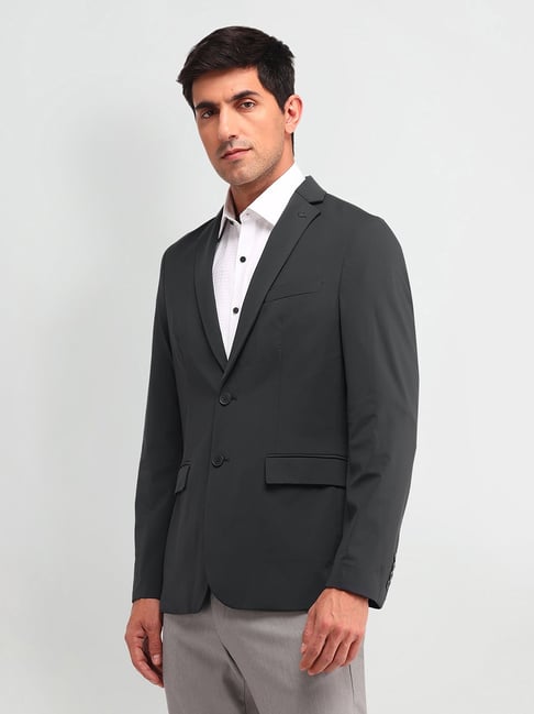 Arrow Grey Nylon Slim Fit Pin Stripes Jacket
