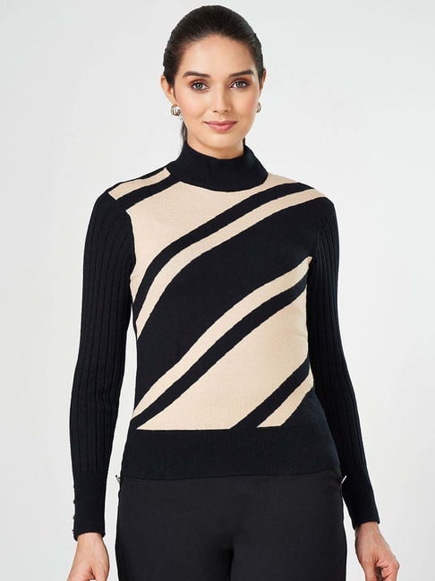 Annabelle by Pantaloons Black Striped Sweater