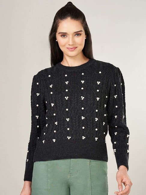 Honey by Pantaloons Black Self Pattern Sweater-picture-26