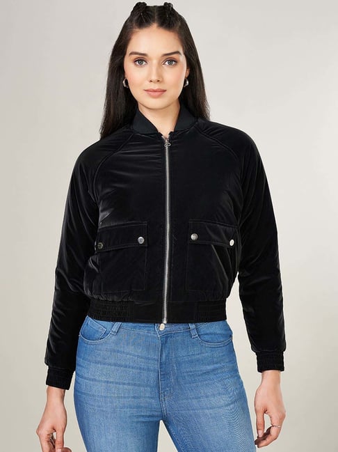 SF Jeans by Pantaloons Jet Black Plain Bomber Jacket-picture-43