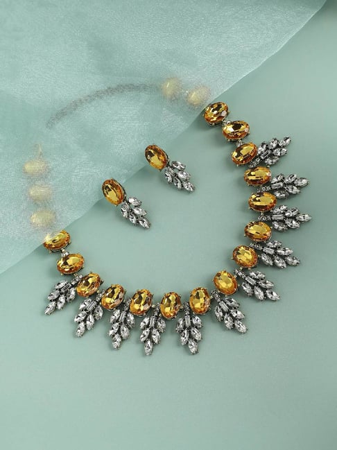 Sohi Radiant Gemstone Ensemble Necklace & Earrings Set-image-8