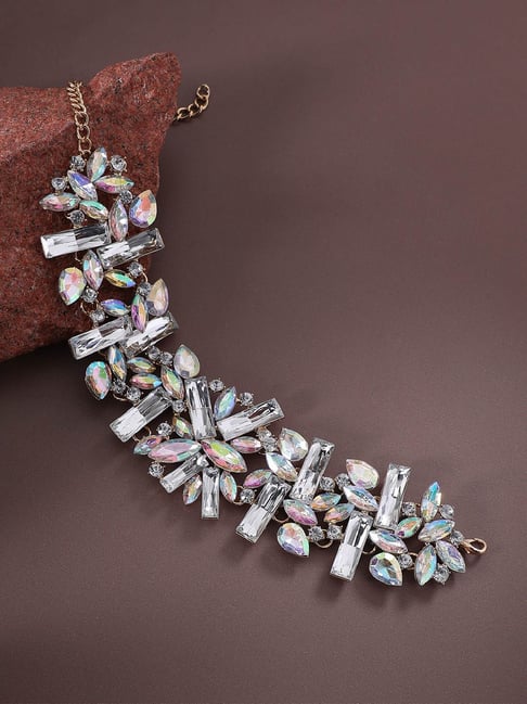 Sohi Silver Chunky Crystal Choker Necklace for Women